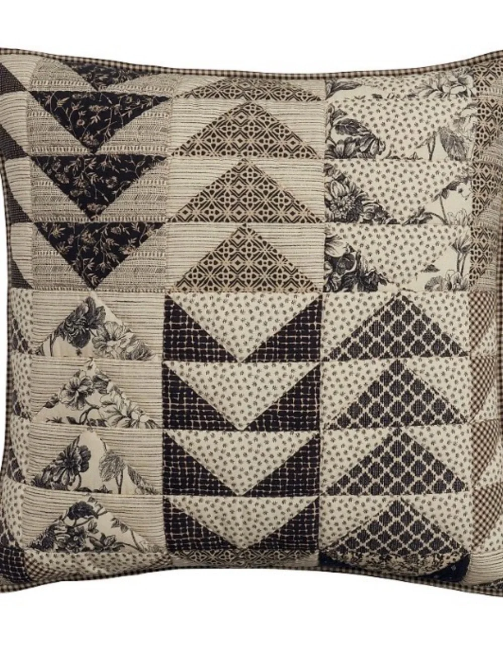 Pottery Barn Sawyer Quilted Patchwork Reversible Black & Cream/Gingham Sham NEW